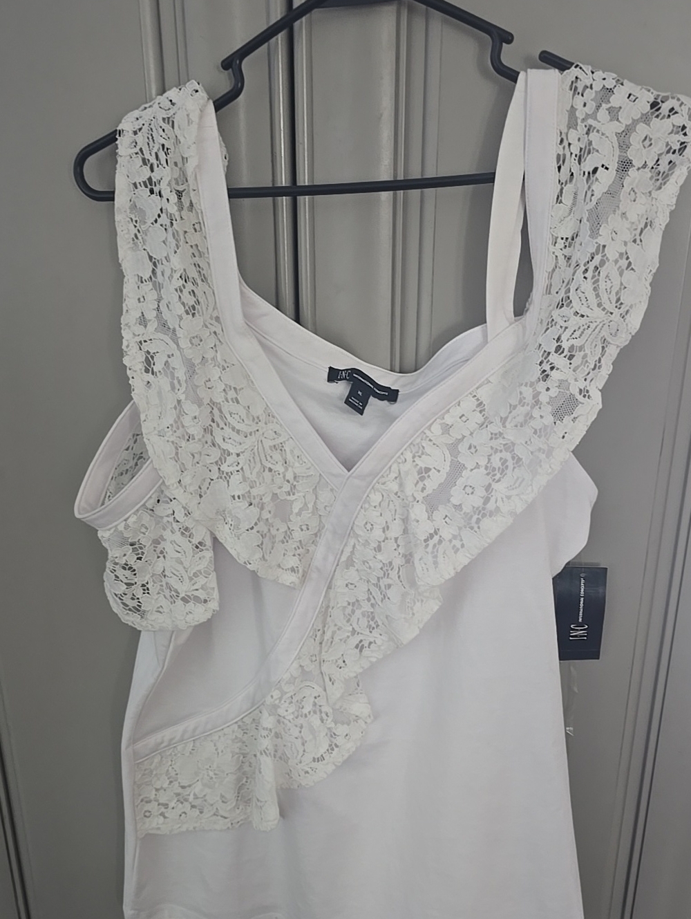 INC International Concepts White Lace Trim Camisole